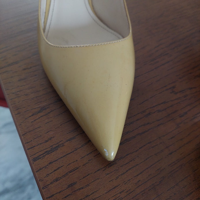 Prada Beige Patent Leather Pointed Kitten Heels | Pre Loved |