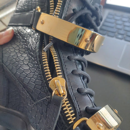 Giuseppe Zanotti Black Crocodile Embossed Leather Lorenz Wedges | Pre Loved |