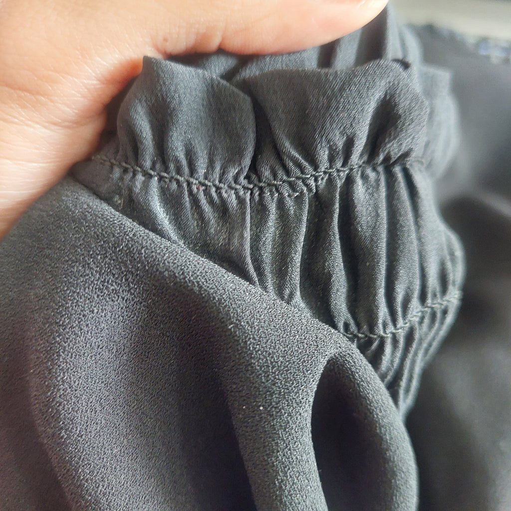 Club Monaco Black V-Neck Pleated Sleeves Top | Pre Loved |