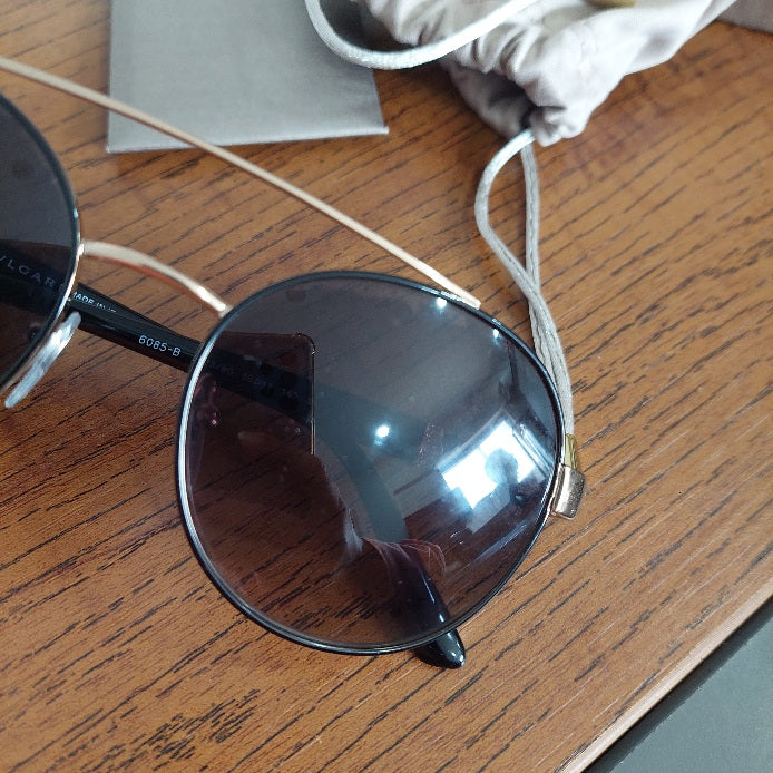 Bvlgari Black Gold Jeweled Double Bridge 6085-B Aviator Sunglasses | Pre Loved |