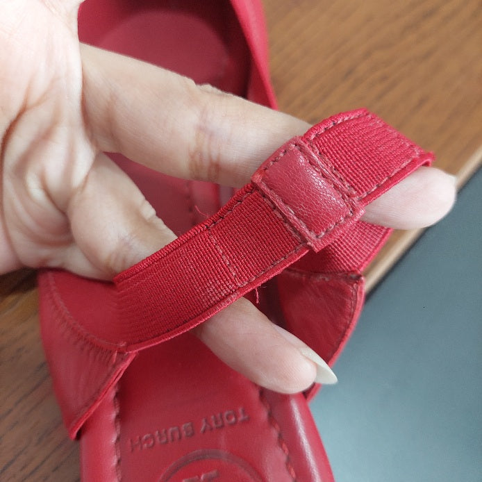 Tory Burch Red Leather 'Jolie' Slingback Flats | Pre Loved |