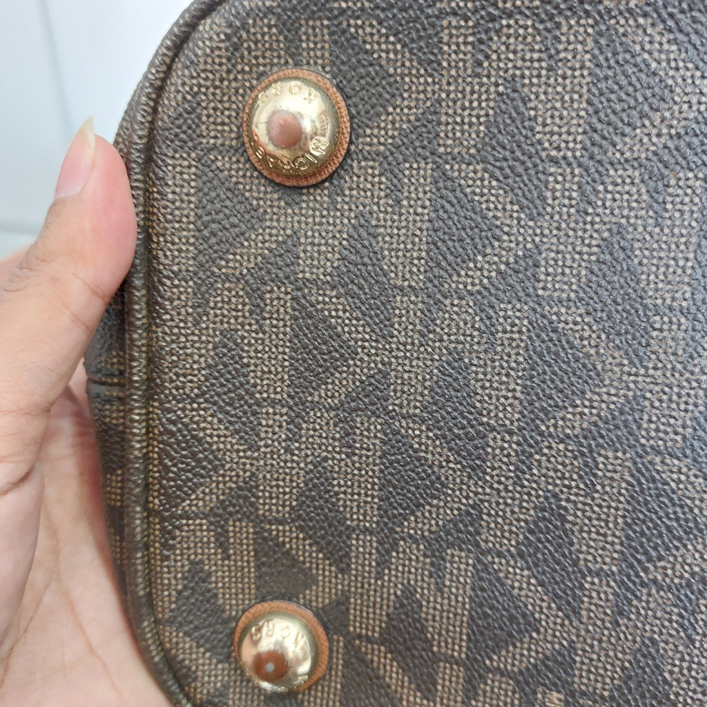 Michael Kors Signature Brown Leather Jet Set Front Pocket Tote Bag | Pre Loved |
