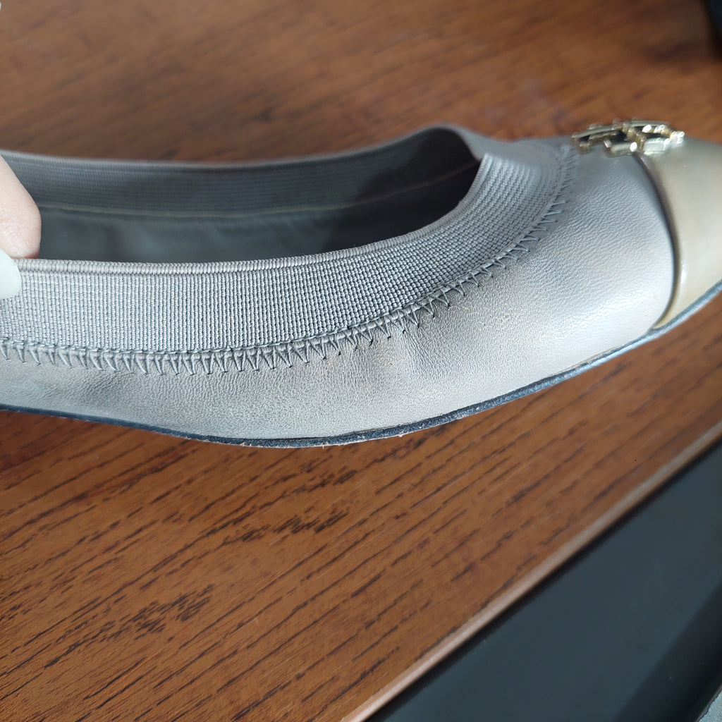 Tory Burch Grey Leather Two-Toned Jolie Ballet Flats | Pre Loved |