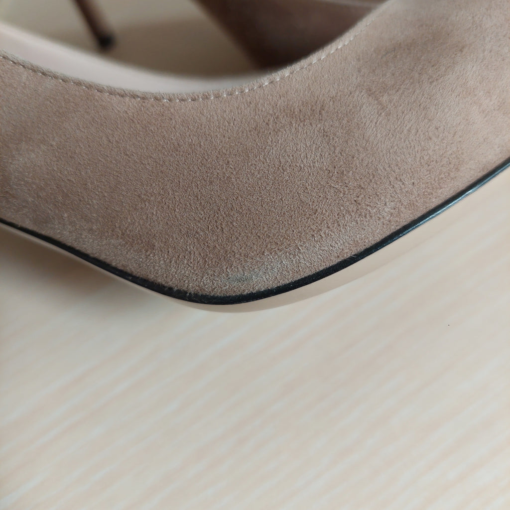 Giorgio Armani Nude Suede Asymmetrical Top Line Court Shoes | Pre Loved |