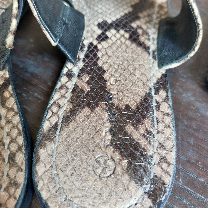Tory Burch Snakeskin Leather 'Leigh' Thong Sandals | Pre Loved |