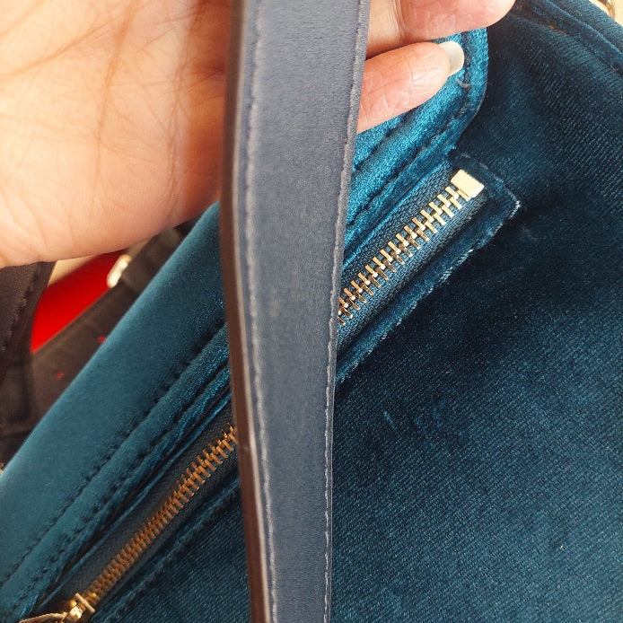 Guess Teal Vivi Velvet Top-Handle Flap Bag | Pre Loved |