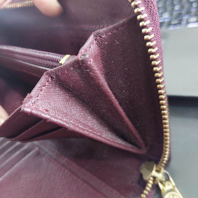 Tory Burch Burgundy Leather Zip-Around Wallet | Pre Loved |