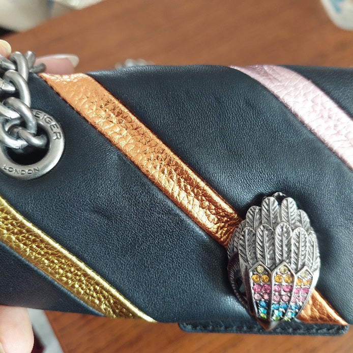 Kurt Geiger Black Leather Mini Kensington Rainbow Bag | Pre Loved |