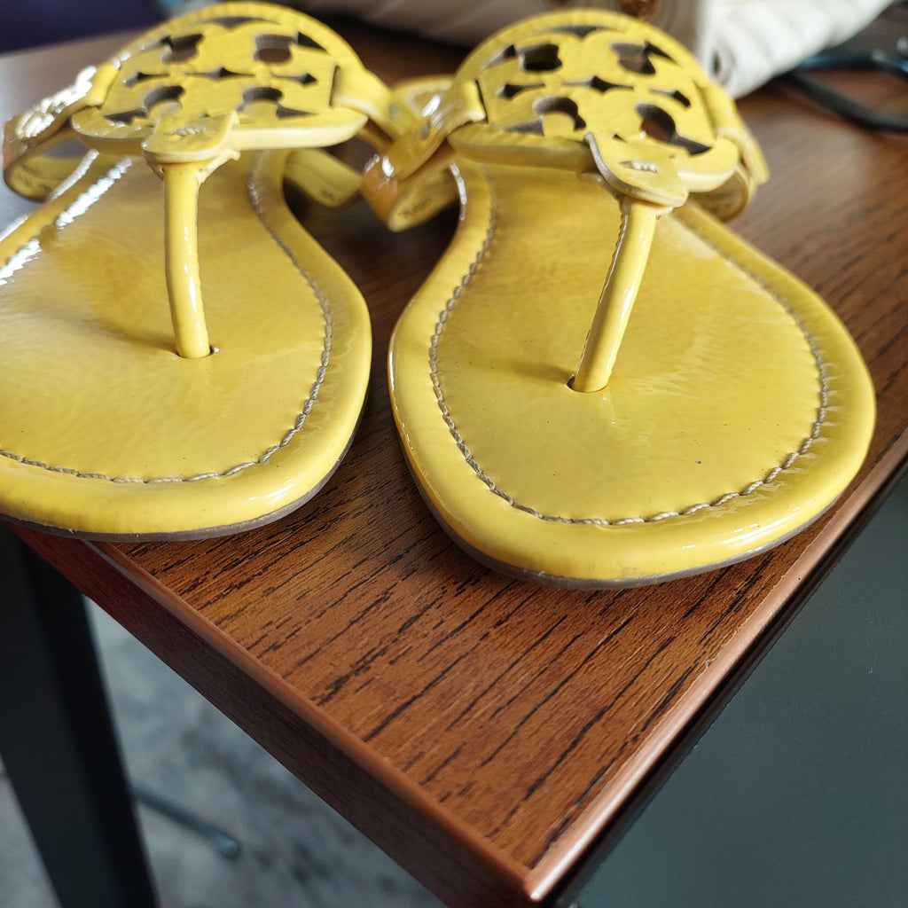 Tory Burch Yellow Patent Leather 'Miller' Sandals | Gently Used |