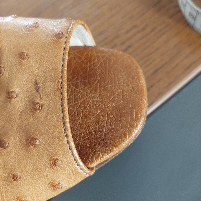 Prada Brown Ostrich Leather Slide Mules | Pre Loved |