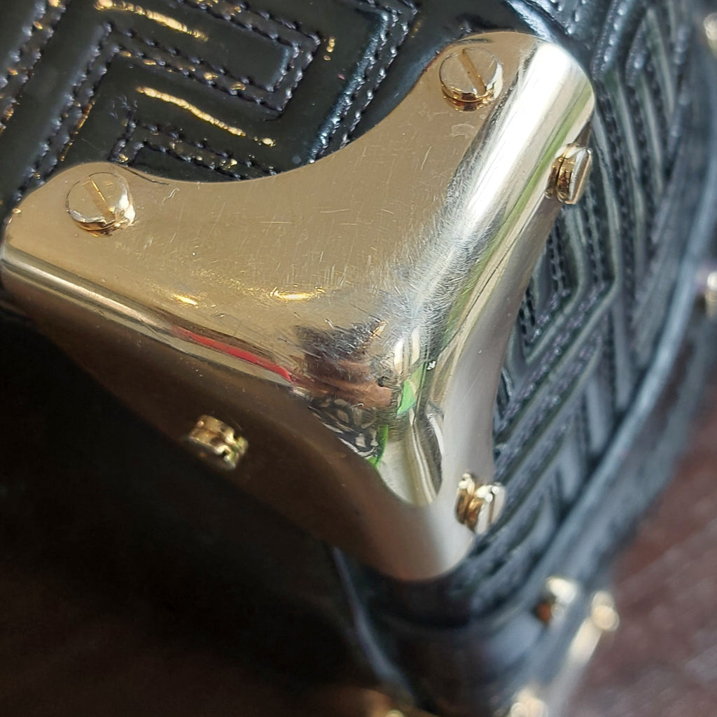 Versace Black Patent Leather & Gold Studded Shoulder Bag | Pre Loved |