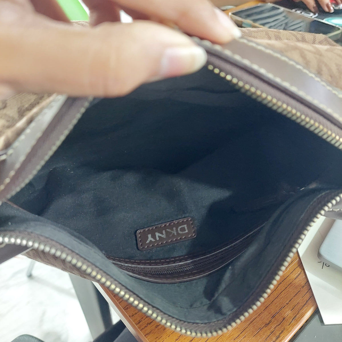 DKNY Monogram Canvas Leather Trim Hobo Bag | Gently Used |