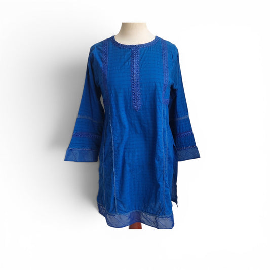Maria B Electric Blue Lace Kurta | Pre Loved |
