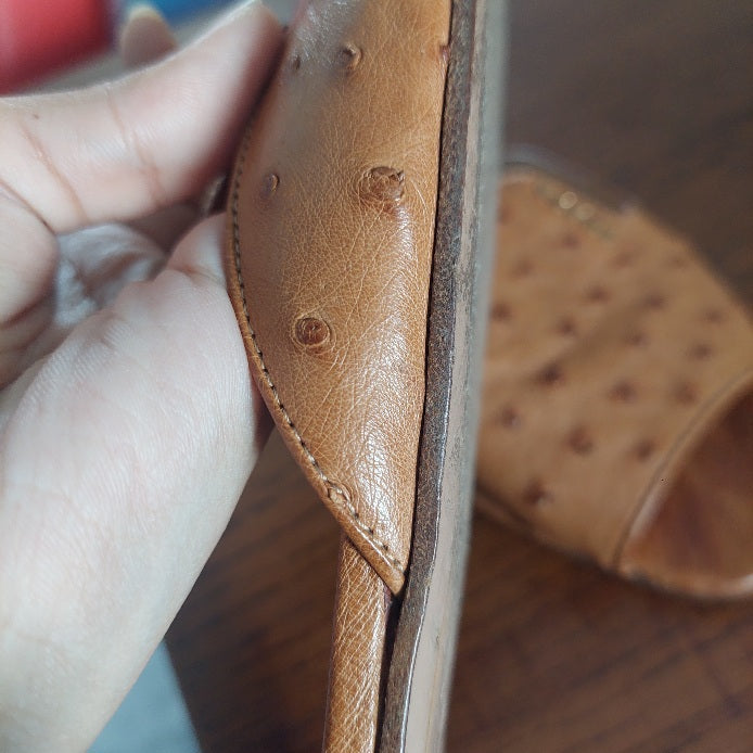 Prada Brown Ostrich Leather Slide Mules | Pre Loved |