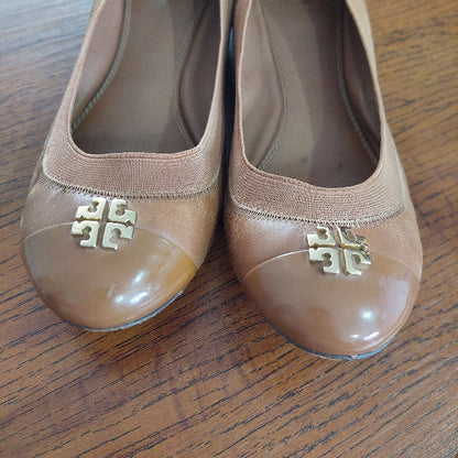 Tory Burch Brown Jolie Leather & Patent Cap Toe Ballet Flats | Pre Loved |