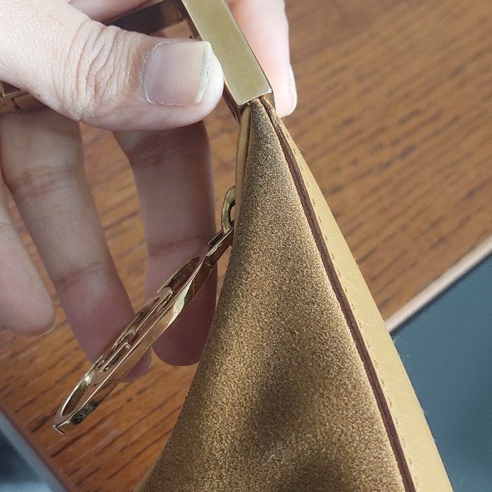 Gucci Brown Suede Leather Trimmed Shoulder Bag | Pre Loved |