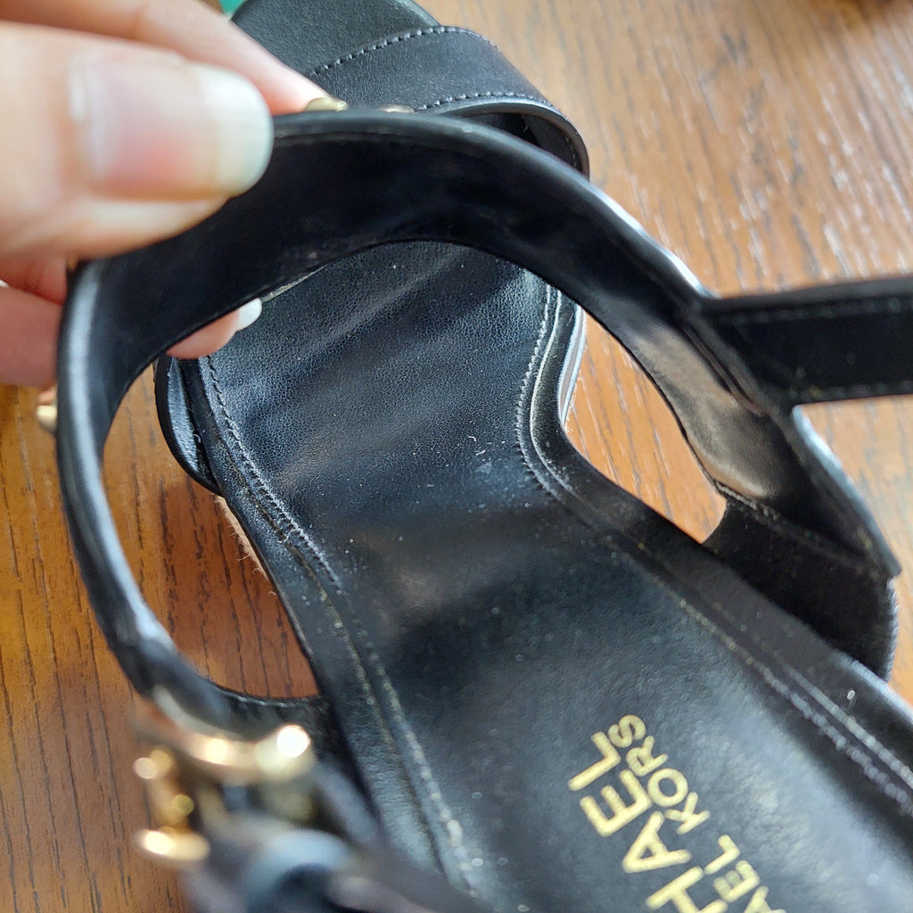 Michael Kors Black Leather Farrah Wedges | Gently Used |