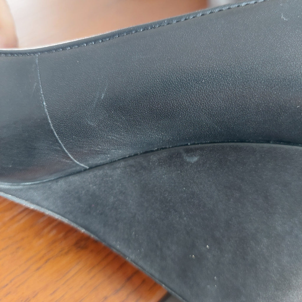 Tory Burch Black Leather Everly Cap Toe Wedges | Gently Used |