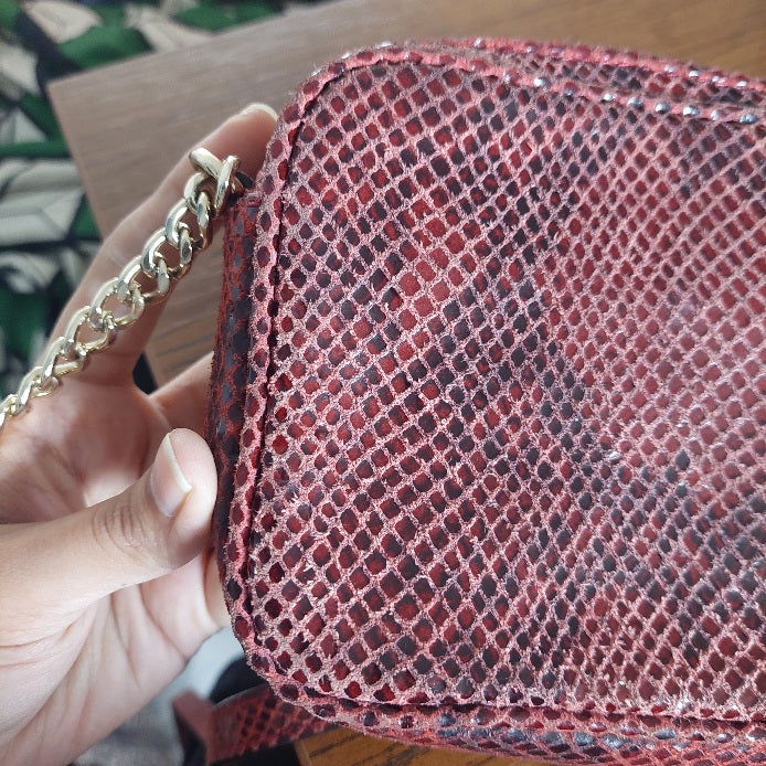 Michael Kors Red Leather Python Pattern Small Crossbody Bag | Pre Loved |