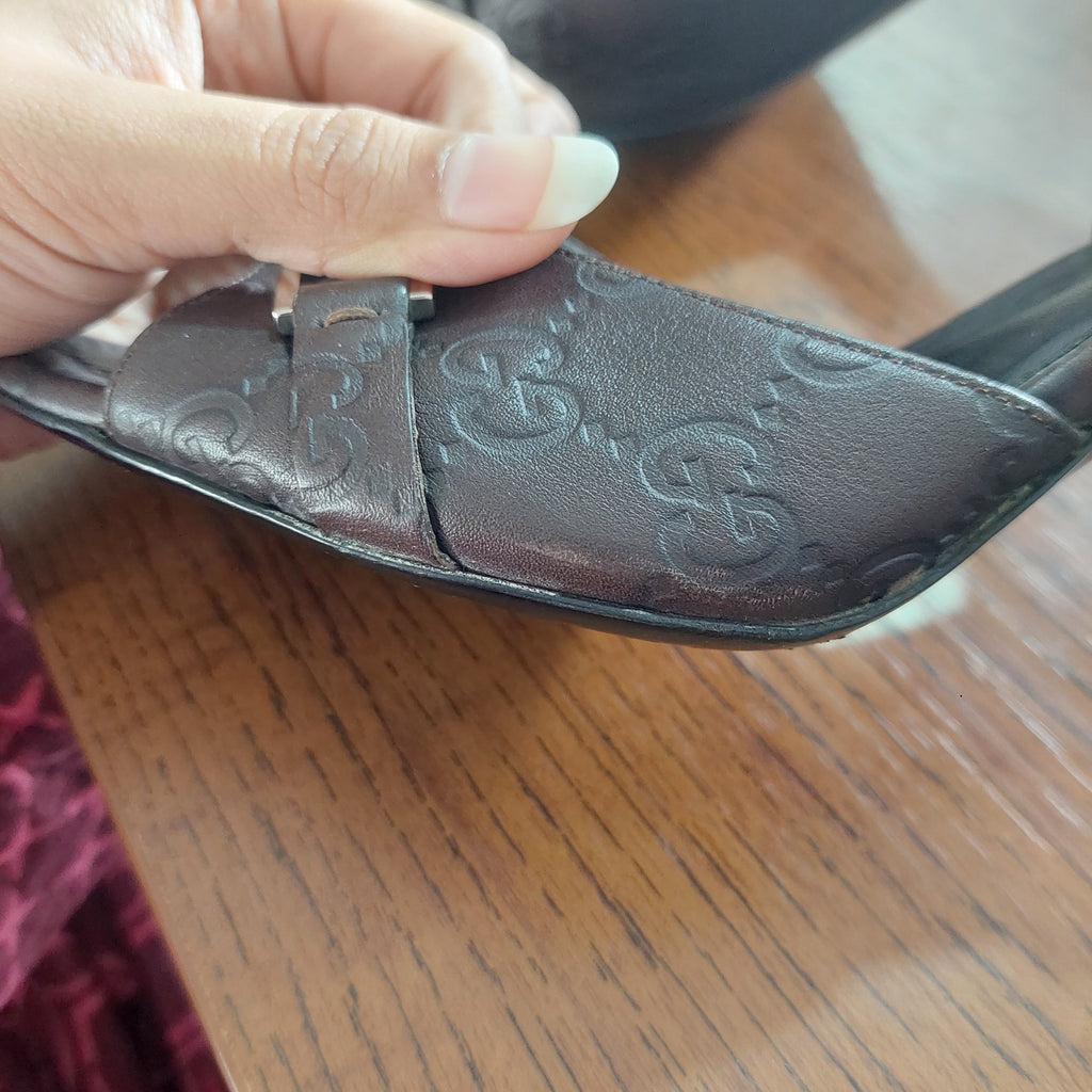 Gucci Brown Guccissima Leather Horsebit D'orsay Peep Toe Pumps | Pre Loved |