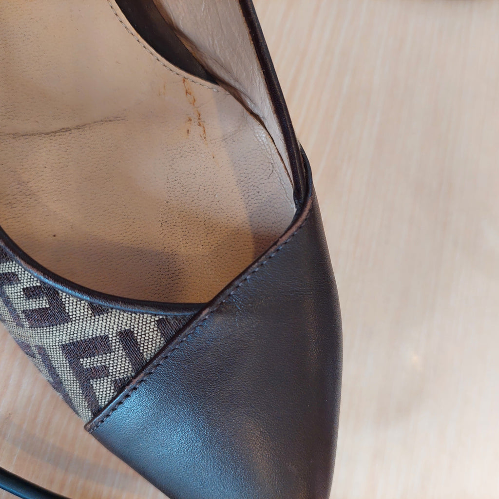 Fendi Brown Zucchino Leather And Canvas Ballet Flats | Pre Loved |