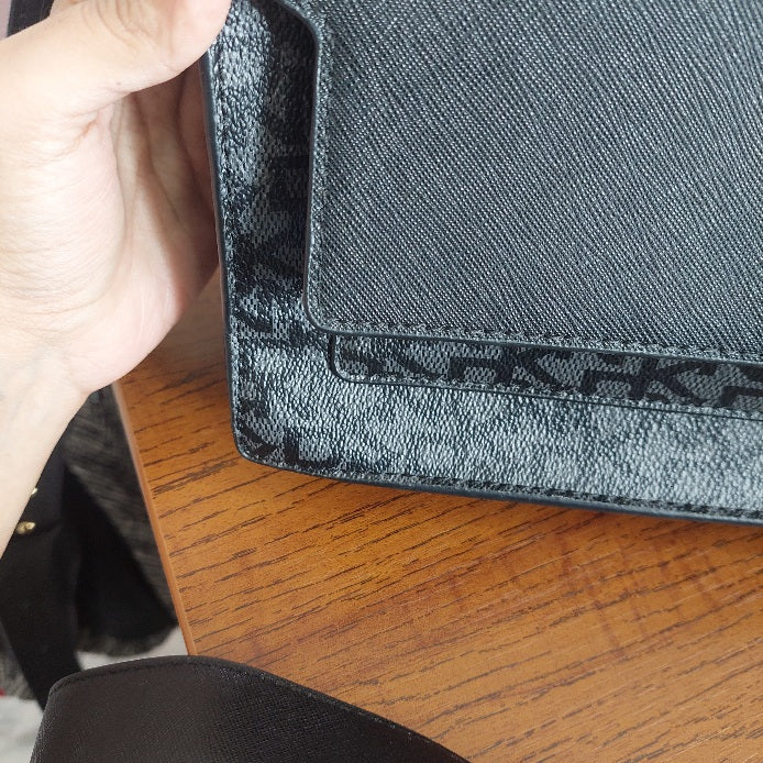 DKNY Black Millie Flap Cow Leather Coated Shoulder Bag | Brand New |