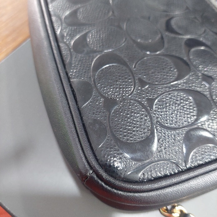 Coach Black Leather Signature Debossed Mini Bag | Pre Loved |