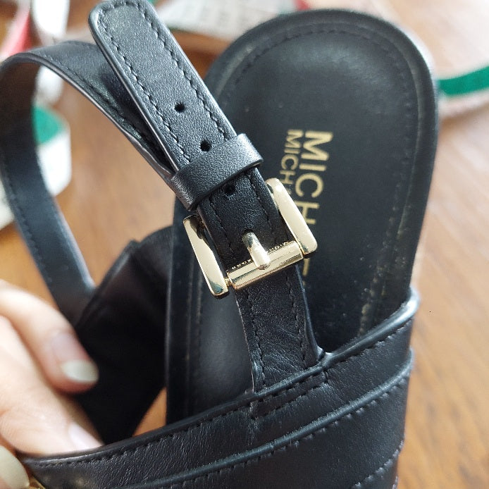 Michael Kors Black Leather Farrah Wedges | Gently Used |