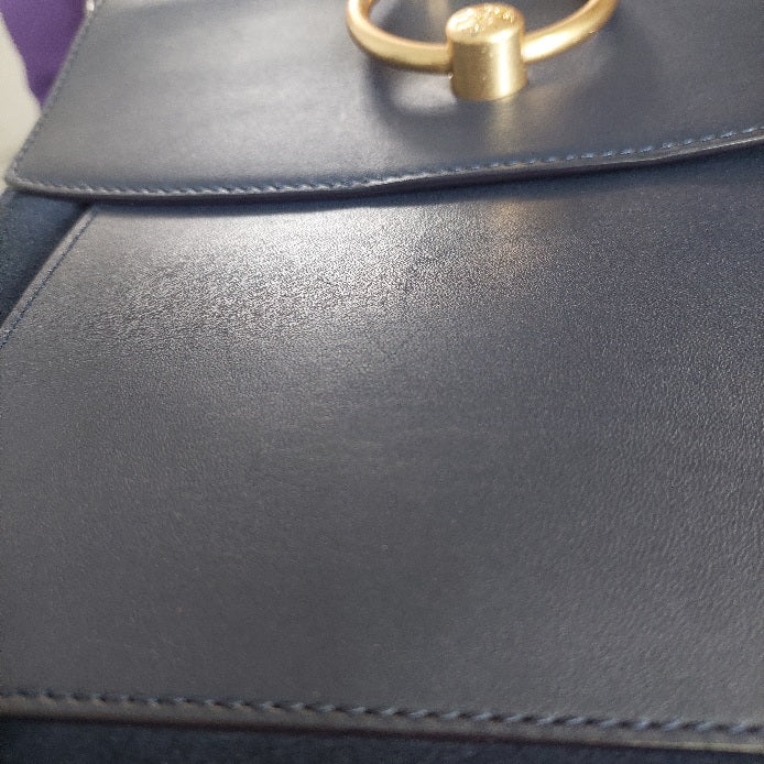 Tory Burch Royal Navy Leather & Suede Farrah Shoulder Bag | Gently Used |