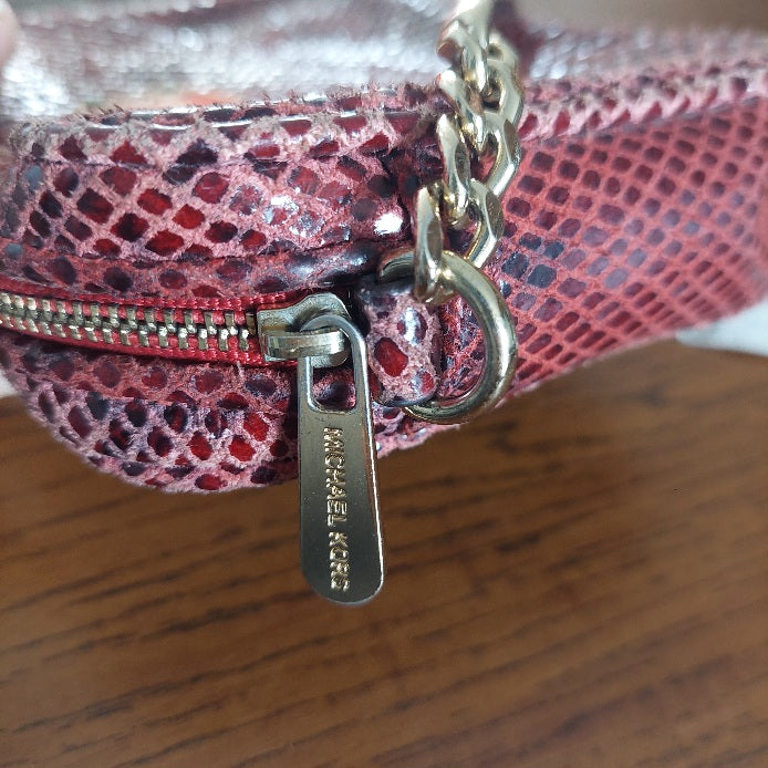 Michael Kors Red Leather Python Pattern Small Crossbody Bag | Pre Loved |
