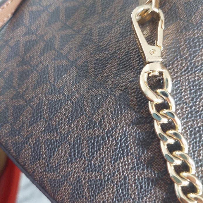 Michael Kors Brown Monogram Jet Set Zipper Chain Crossbody Bag | Pre Loved |