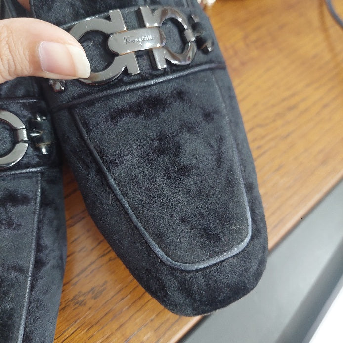 Salvatore Ferragamo 'Dilett' Black Velvet Loafers | Gently Used |