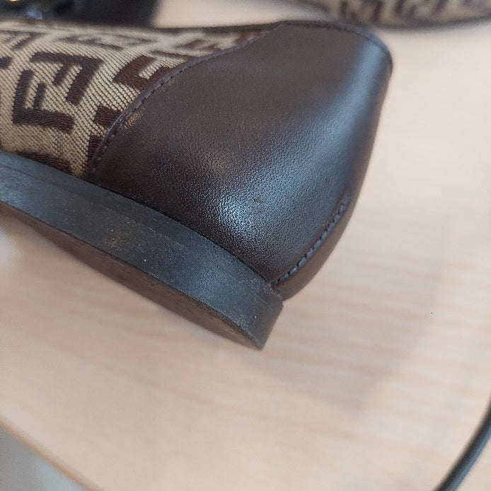 Fendi Brown Zucchino Leather And Canvas Ballet Flats | Pre Loved |