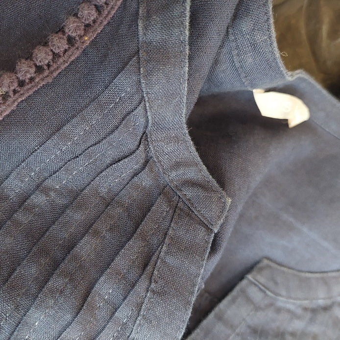 M&S Navy Linen Lace Detail Top | Gently Used |