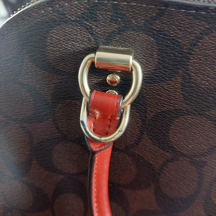Coach Brown/Red Canvas & Leather Katy Signature Dome Satchel Bag | Pre Loved |