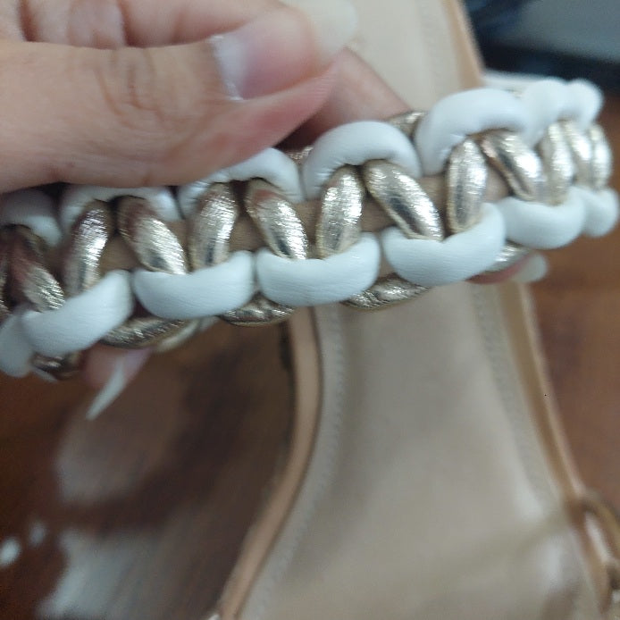 Schutz Juliet Tan And White Chain-trim Wedge Platform Sandals | Gently Used |