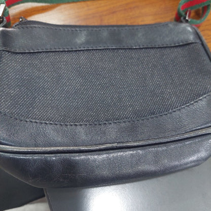 Gucci Black Denim & Leather Web Stripe Shoulder Bag | Pre Loved |