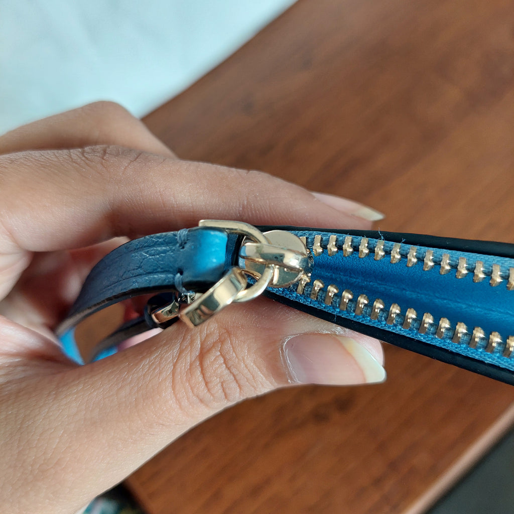 Kate Spade Blue Leila Pebbled Leather wristlet | Gently Used |