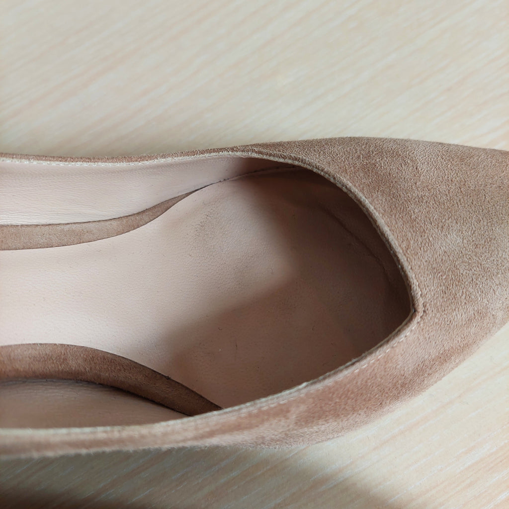 Giorgio Armani Nude Suede Asymmetrical Top Line Court Shoes | Pre Loved |