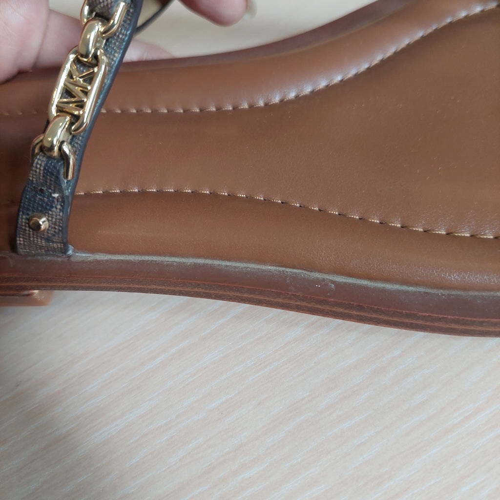 Michael Kors Brown Leather 'Daniella Empire' Logo Sandals | Pre Loved  |