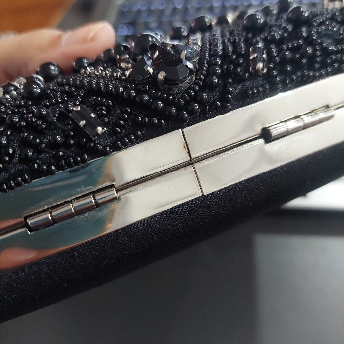 Splash Black Embellished Satin Clutch | Brand New |