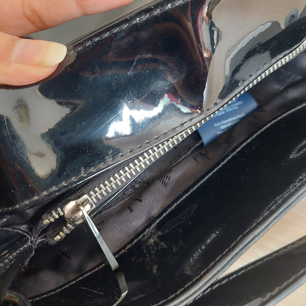 Armani Jeans Black Patent Leatherette Handbag | Pre Loved |