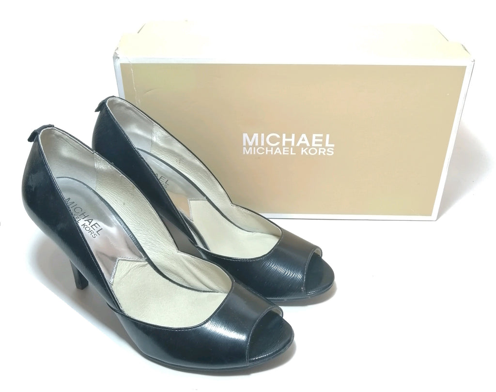 Michael Kors Nathalie Black Patent Leather Peep Toe Pumps 