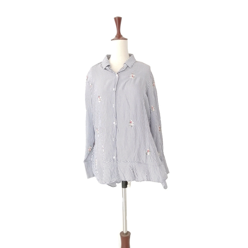 ZARA Printed Striped Embroidered Shirt | Gently Used |