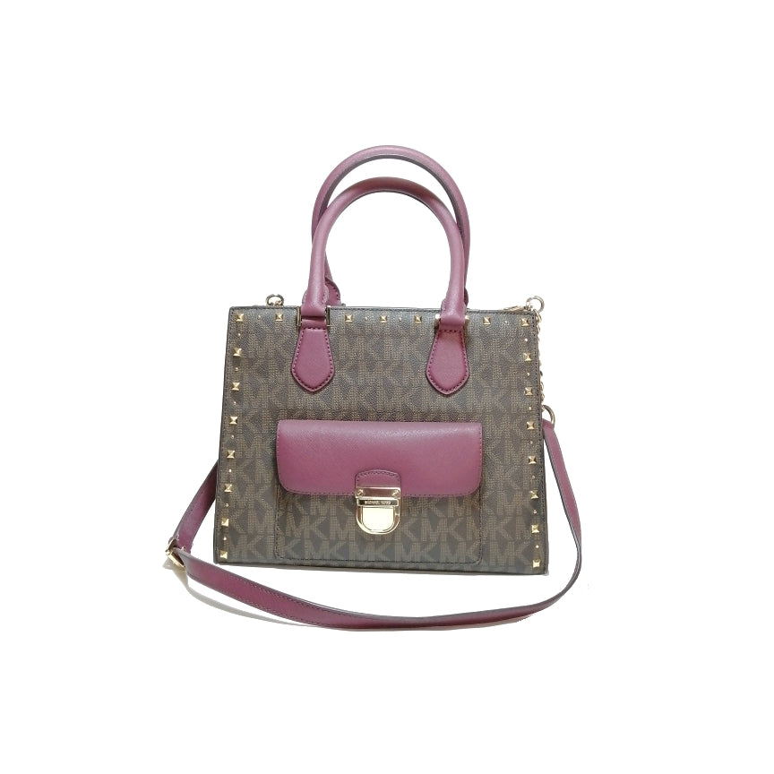 Michael Kors Monogram Maroon Studded Satchel | Gently Used |