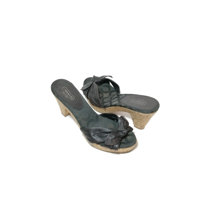 Coach 'Karen' Black Bow Cork Block Heel Wedges | Gently Used |