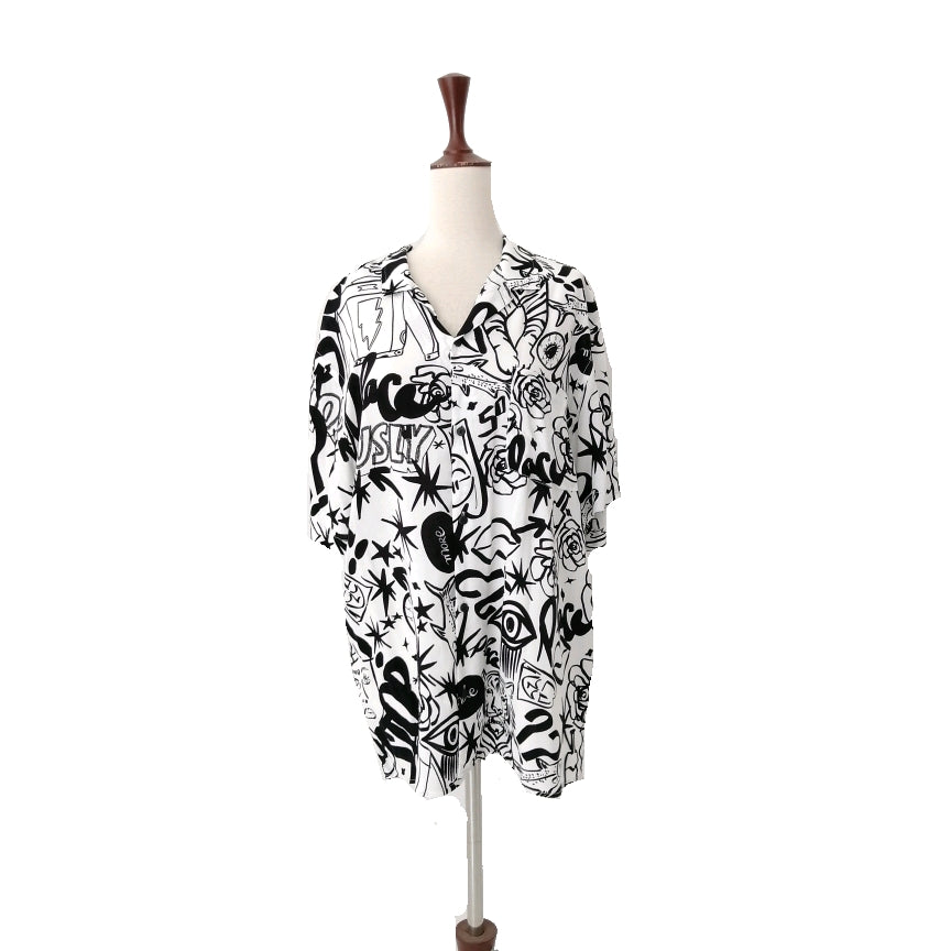 ZARA Unisex Black & White Printed Short Sleeved Shirt | Like New |