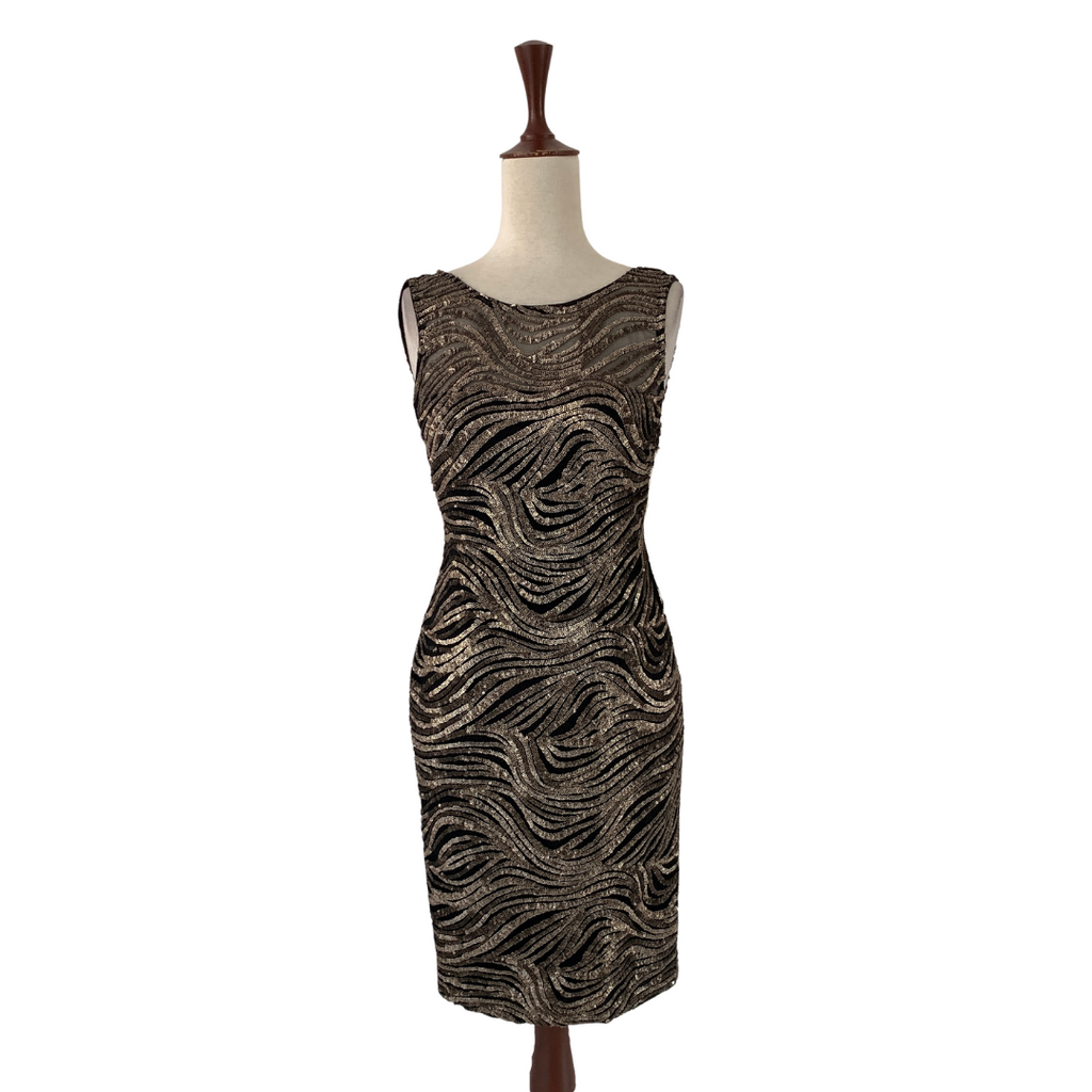 Calvin Klein Taupe & Black Sequins Sheath Dress | Brand New |