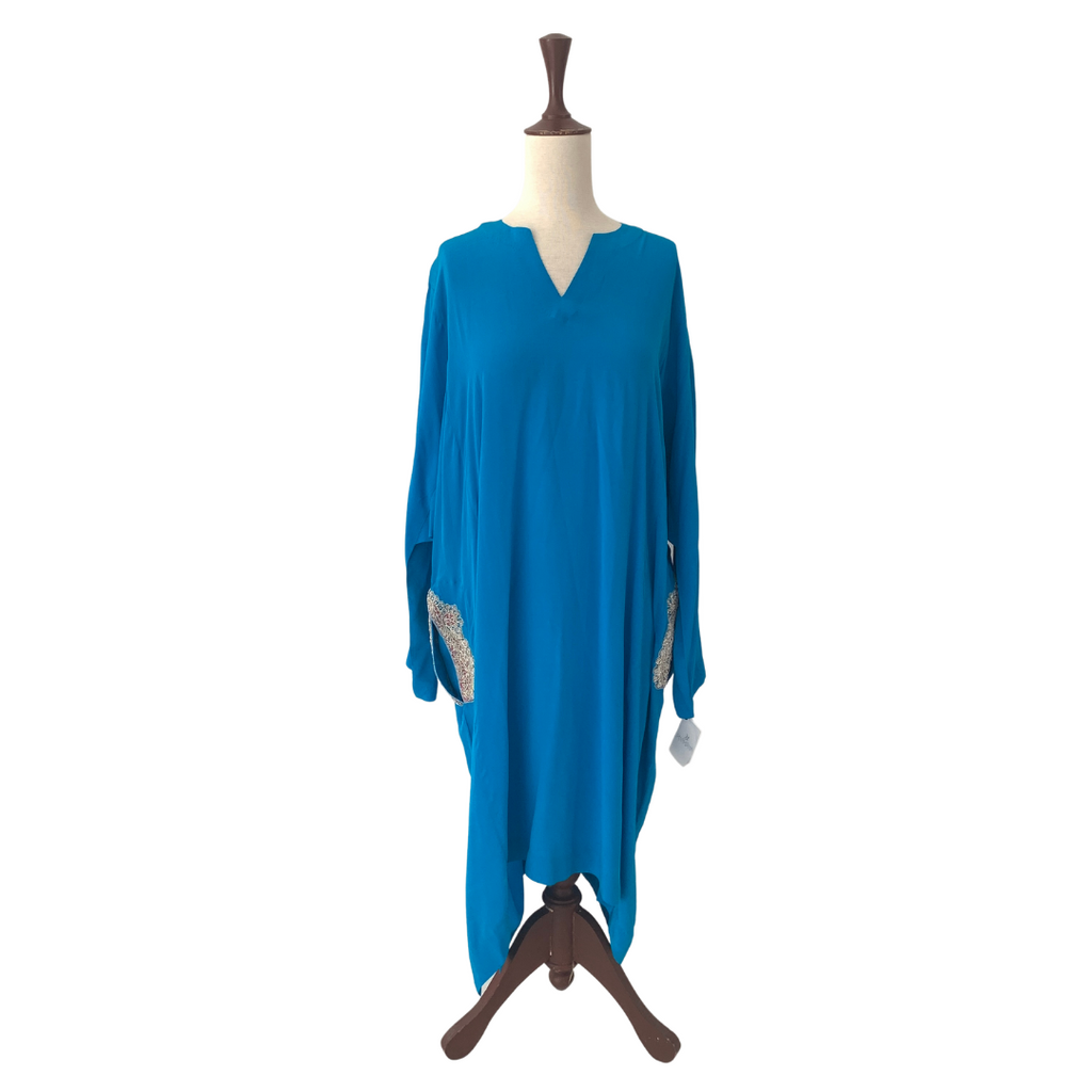 Shamsha Hashwani Turquoise Silk Embroidered Kameez | Brand New |