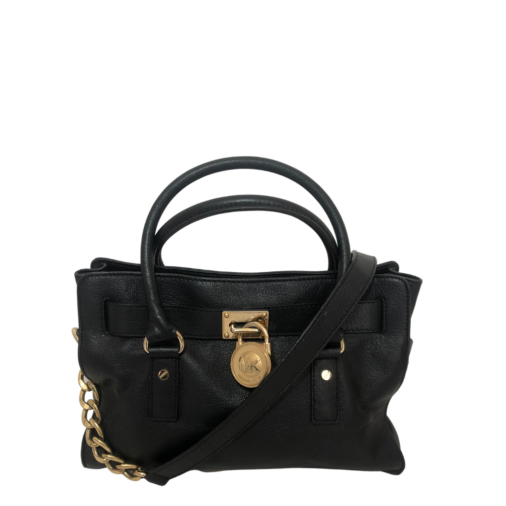 Michael Kors Black Leather Hamilton Lock Satchel | Pre Loved |